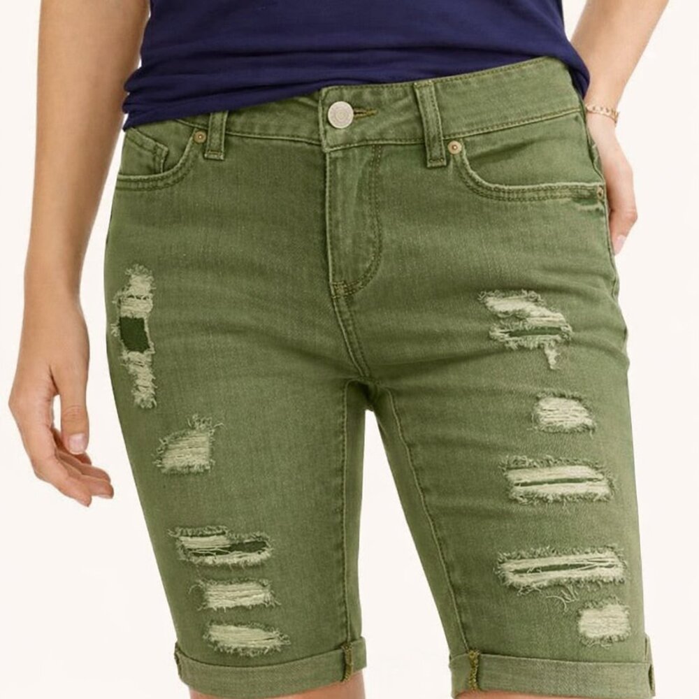 Denim Bermuda Shorts, Olive Green